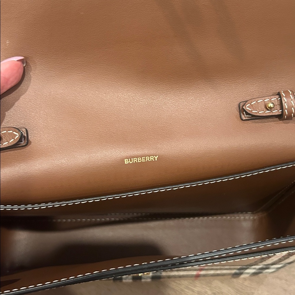 Burberry Brown Leather Crossbody with Signature Check Trim - Picture 4 of 8